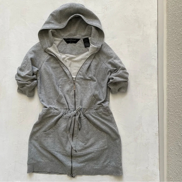 Norma Kamali Dress Sweatshirt Hoodie Dress Gray Drawstring Waist Pockets Size S - Picture 1 of 9